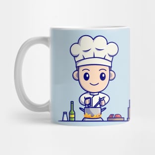 Cute Boy Chef Cooking In Kitchen Cartoon Mug